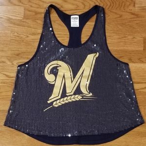 Pink Brewers sequin tank M